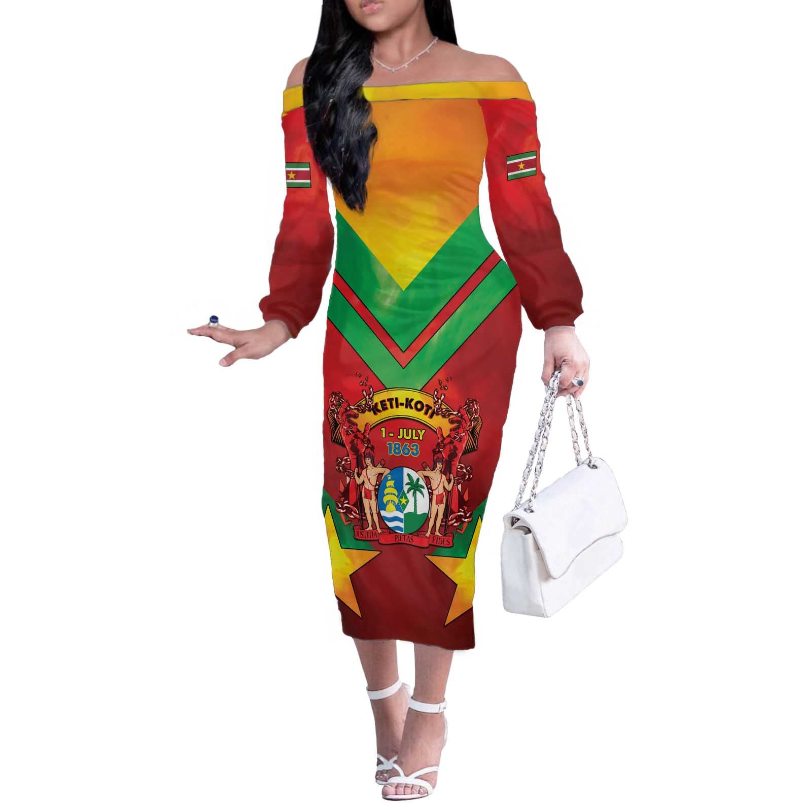 Suriname Emancipation Day Off The Shoulder Long Sleeve Dress Wan Switi Keti Koti - Wonder Print Shop