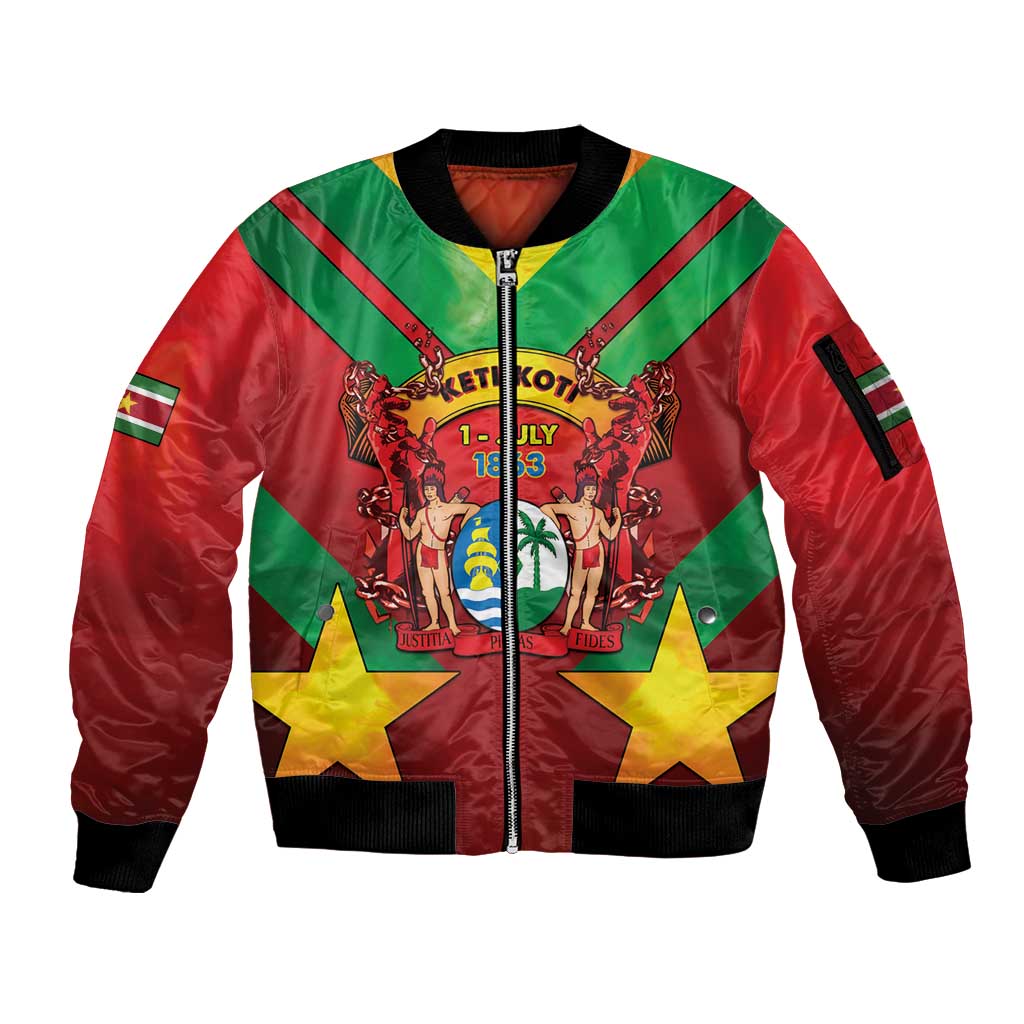 Suriname Emancipation Day Sleeve Zip Bomber Jacket Wan Switi Keti Koti - Wonder Print Shop
