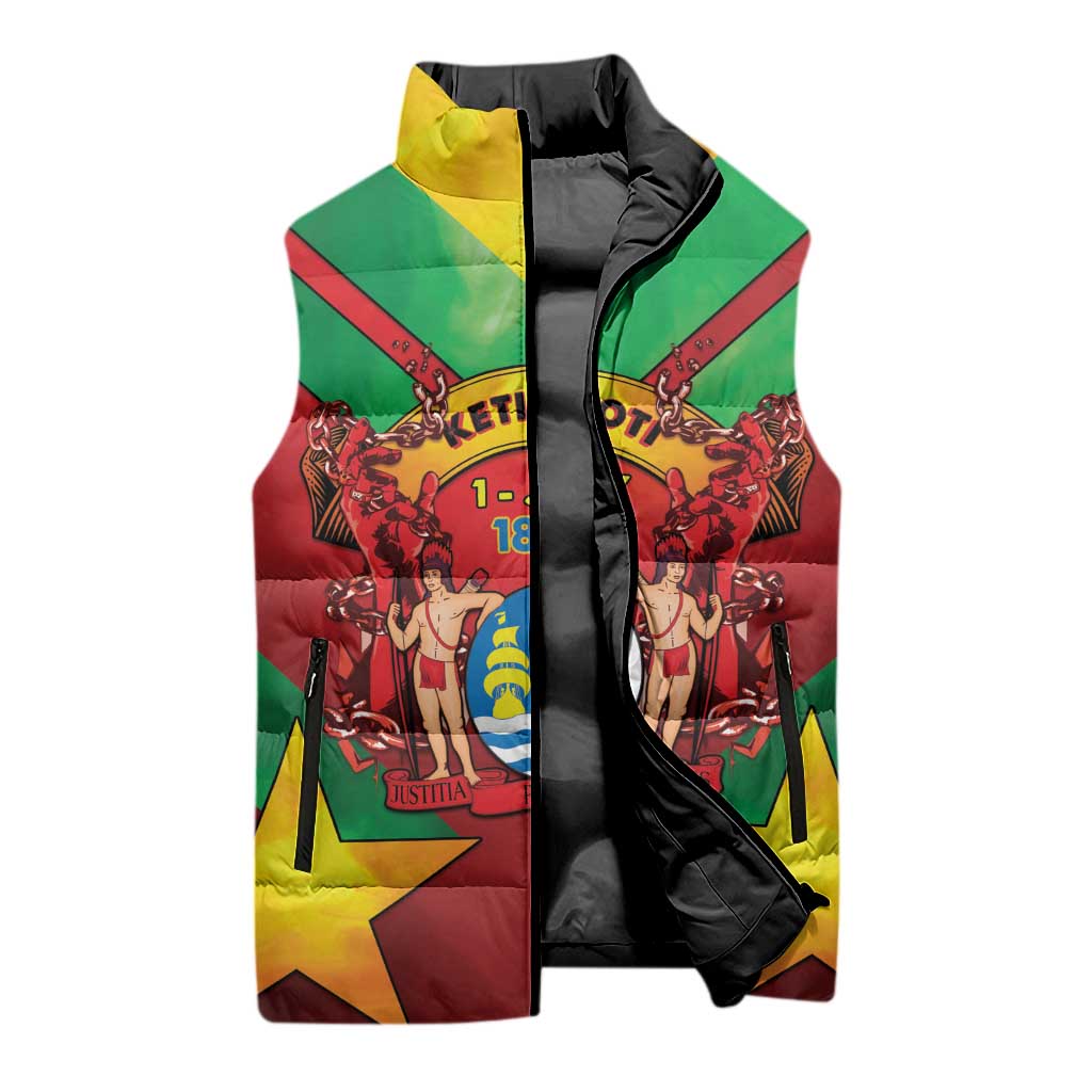 Suriname Emancipation Day Sleeveless Puffer Jacket Wan Switi Keti Koti - Wonder Print Shop