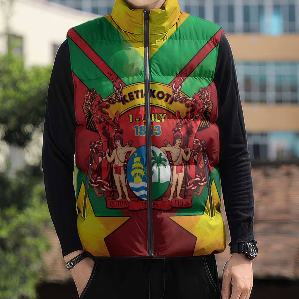 Suriname Emancipation Day Sleeveless Puffer Jacket Wan Switi Keti Koti - Wonder Print Shop