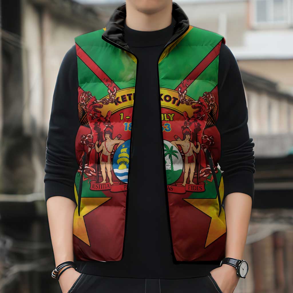 Suriname Emancipation Day Sleeveless Puffer Jacket Wan Switi Keti Koti - Wonder Print Shop