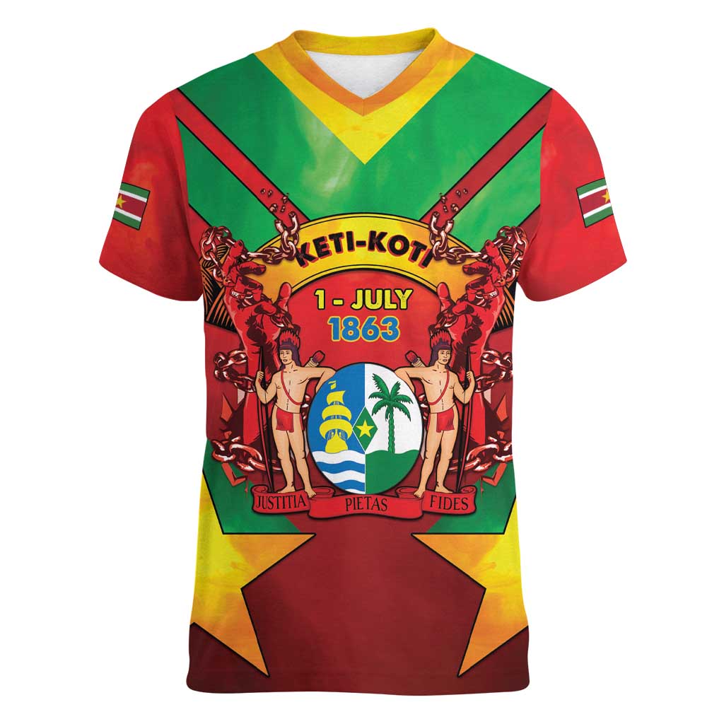 Suriname Emancipation Day Women V-Neck T-Shirt Wan Switi Keti Koti - Wonder Print Shop