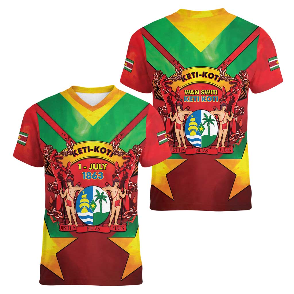 Suriname Emancipation Day Women V-Neck T-Shirt Wan Switi Keti Koti - Wonder Print Shop