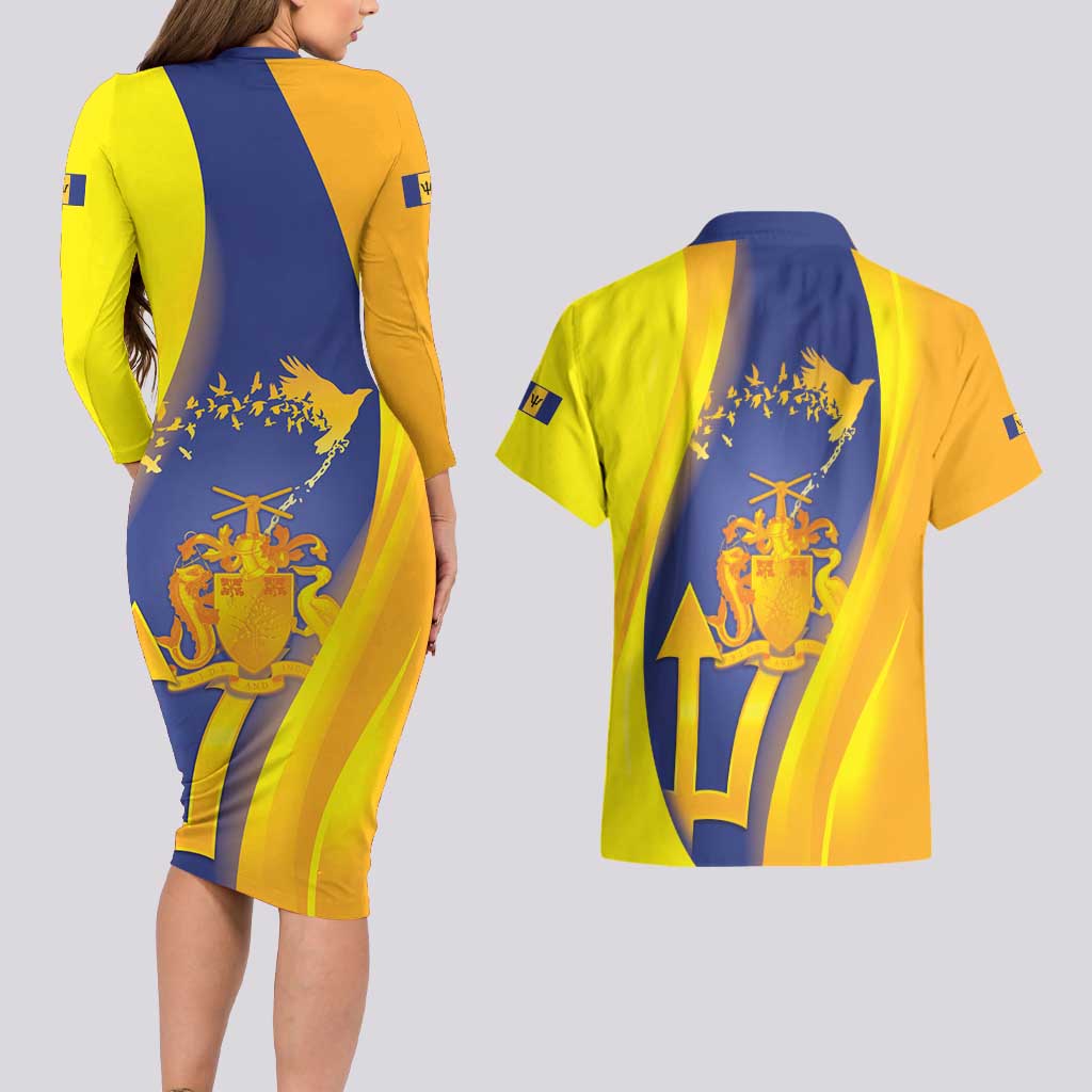 Barbados Emancipation Day Couples Matching Long Sleeve Bodycon Dress and Hawaiian Shirt Freedom And Unity - Wonder Print Shop
