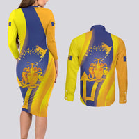Barbados Emancipation Day Couples Matching Long Sleeve Bodycon Dress and Long Sleeve Button Shirt Freedom And Unity - Wonder Print Shop