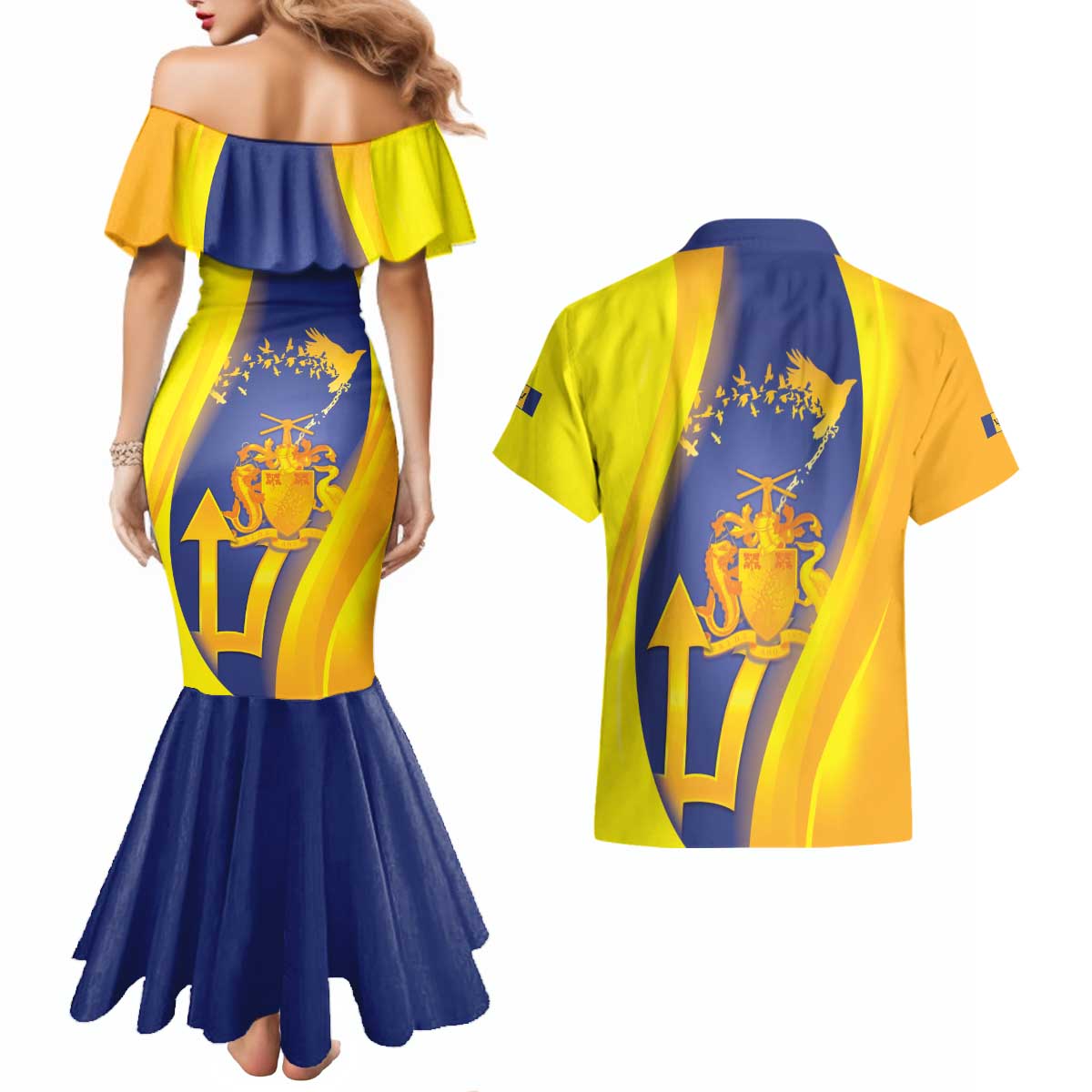 Barbados Emancipation Day Couples Matching Mermaid Dress and Hawaiian Shirt Freedom And Unity - Wonder Print Shop