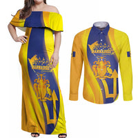 Barbados Emancipation Day Couples Matching Off Shoulder Maxi Dress and Long Sleeve Button Shirt Freedom And Unity - Wonder Print Shop