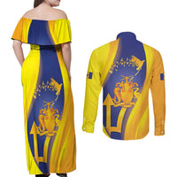 Barbados Emancipation Day Couples Matching Off Shoulder Maxi Dress and Long Sleeve Button Shirt Freedom And Unity - Wonder Print Shop