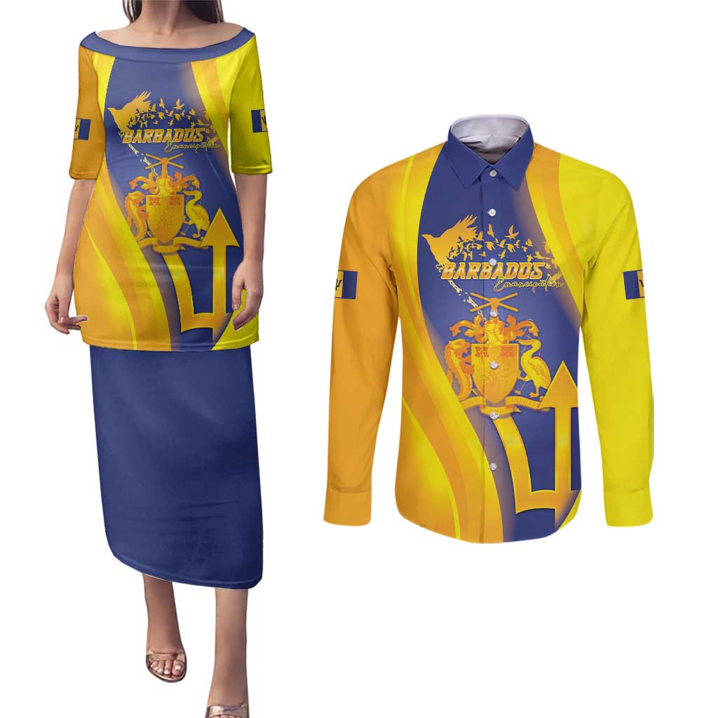 Barbados Emancipation Day Couples Matching Puletasi and Long Sleeve Button Shirt Freedom And Unity - Wonder Print Shop