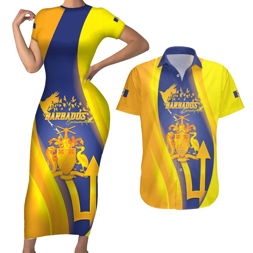 Barbados Emancipation Day Couples Matching Short Sleeve Bodycon Dress and Hawaiian Shirt Freedom And Unity - Wonder Print Shop