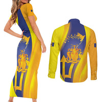 Barbados Emancipation Day Couples Matching Short Sleeve Bodycon Dress and Long Sleeve Button Shirt Freedom And Unity - Wonder Print Shop