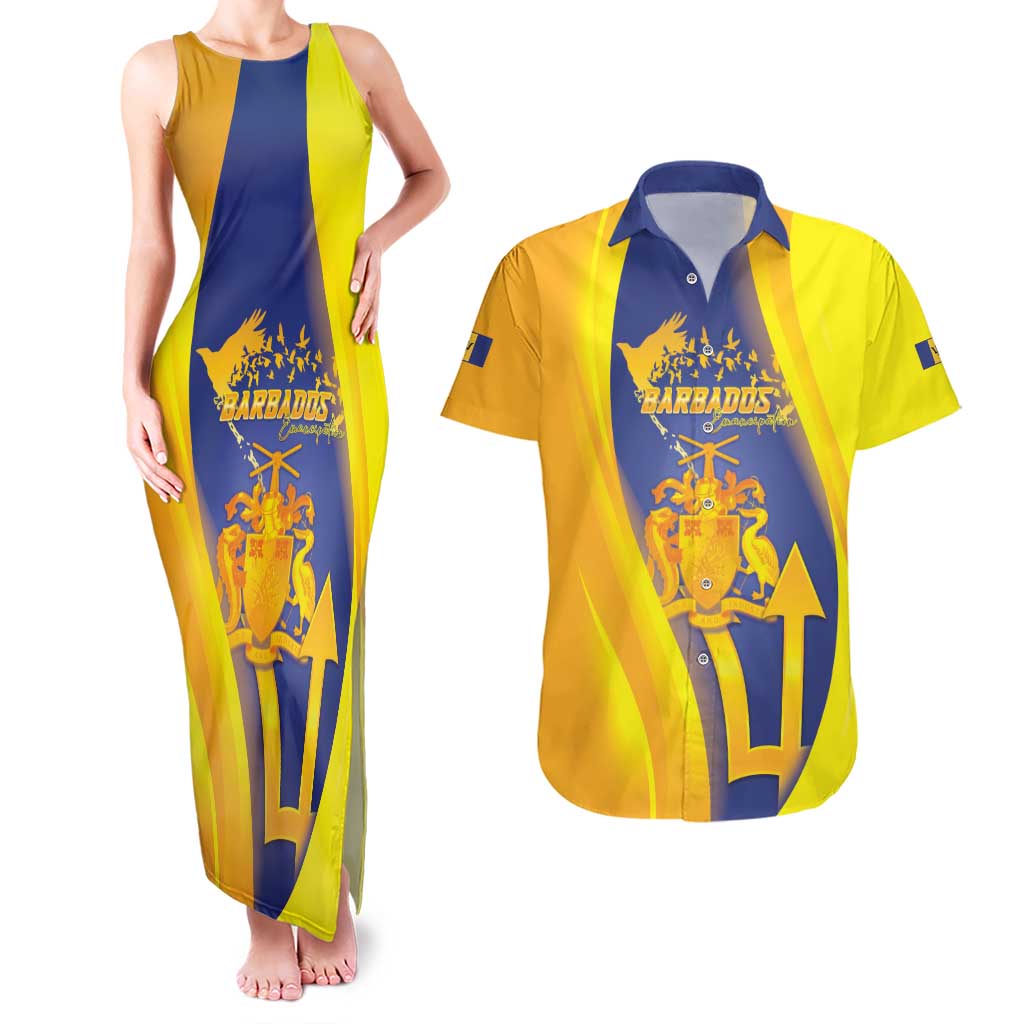 Barbados Emancipation Day Couples Matching Tank Maxi Dress and Hawaiian Shirt Freedom And Unity - Wonder Print Shop