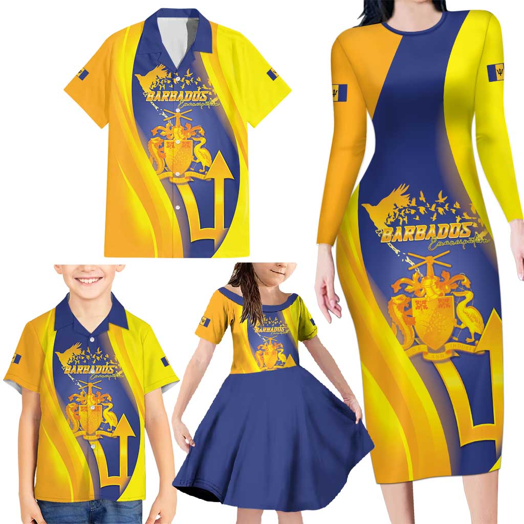 Barbados Emancipation Day Family Matching Long Sleeve Bodycon Dress and Hawaiian Shirt Freedom And Unity - Wonder Print Shop