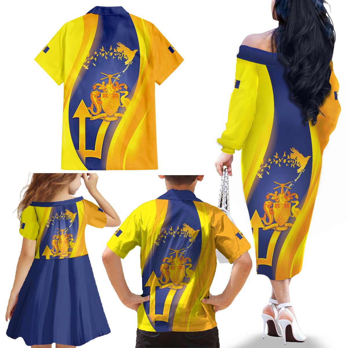 Barbados Emancipation Day Family Matching Off The Shoulder Long Sleeve Dress and Hawaiian Shirt Freedom And Unity - Wonder Print Shop