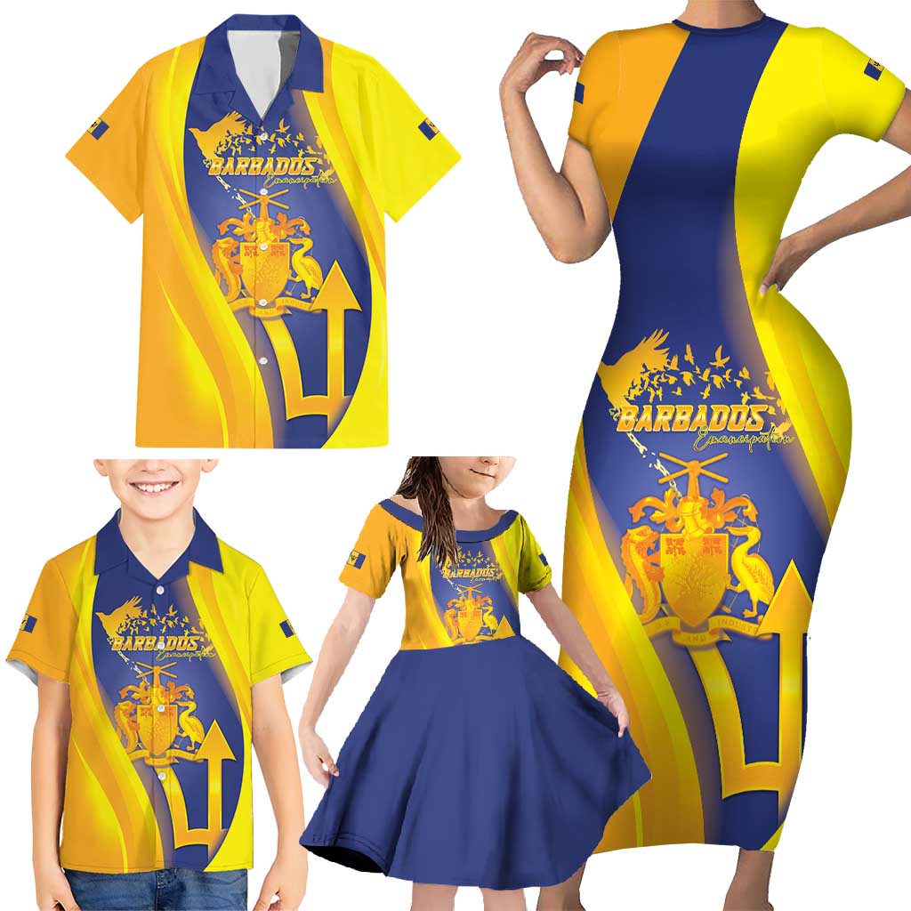 Barbados Emancipation Day Family Matching Short Sleeve Bodycon Dress and Hawaiian Shirt Freedom And Unity - Wonder Print Shop