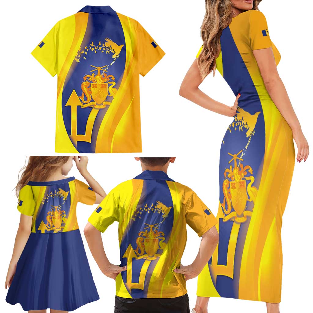 Barbados Emancipation Day Family Matching Short Sleeve Bodycon Dress and Hawaiian Shirt Freedom And Unity - Wonder Print Shop
