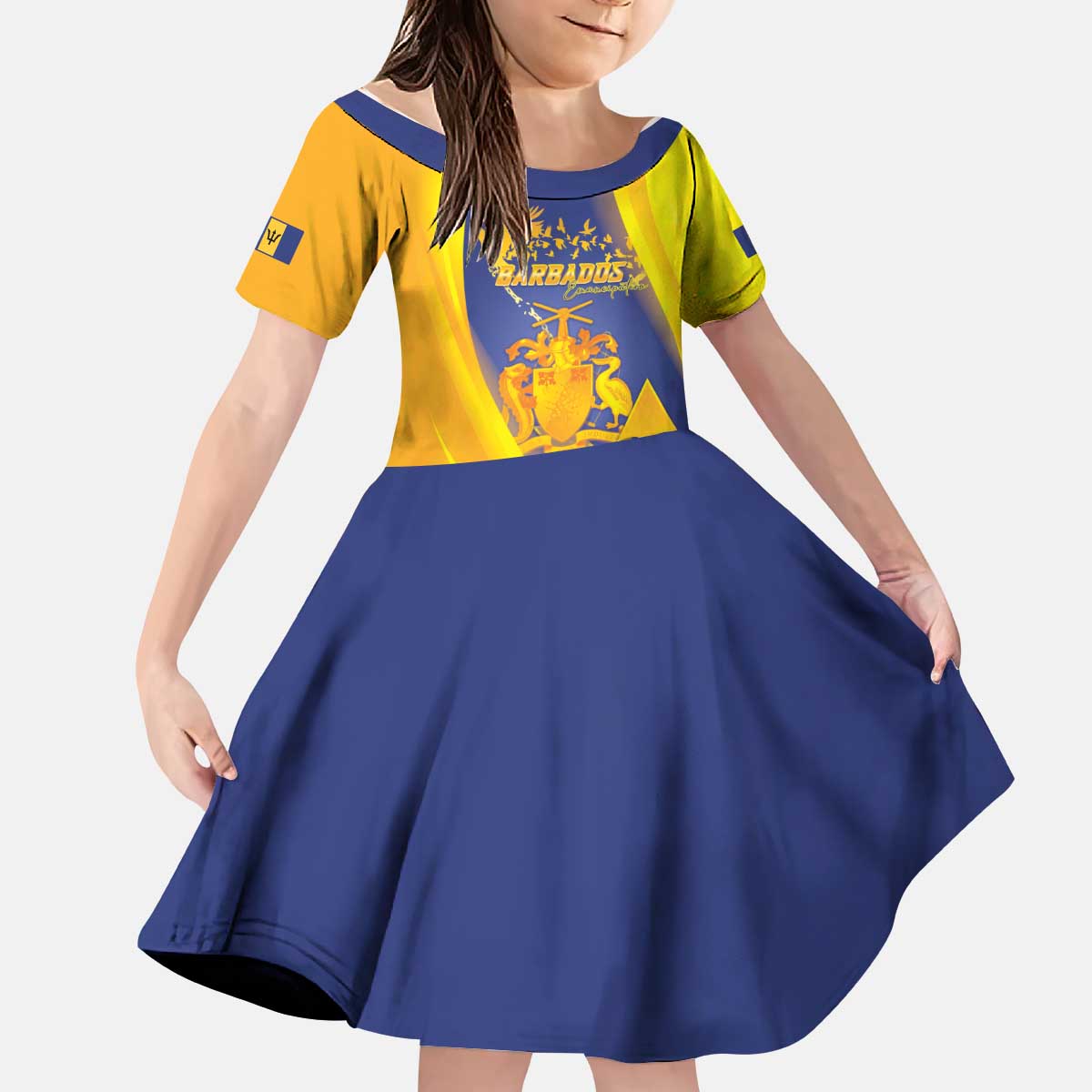 Barbados Emancipation Day Kid Short Sleeve Dress Freedom And Unity - Wonder Print Shop