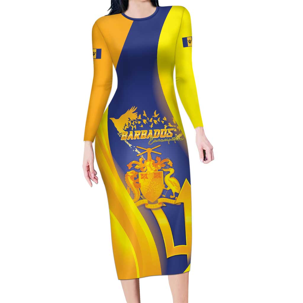 Barbados Emancipation Day Long Sleeve Bodycon Dress Freedom And Unity - Wonder Print Shop