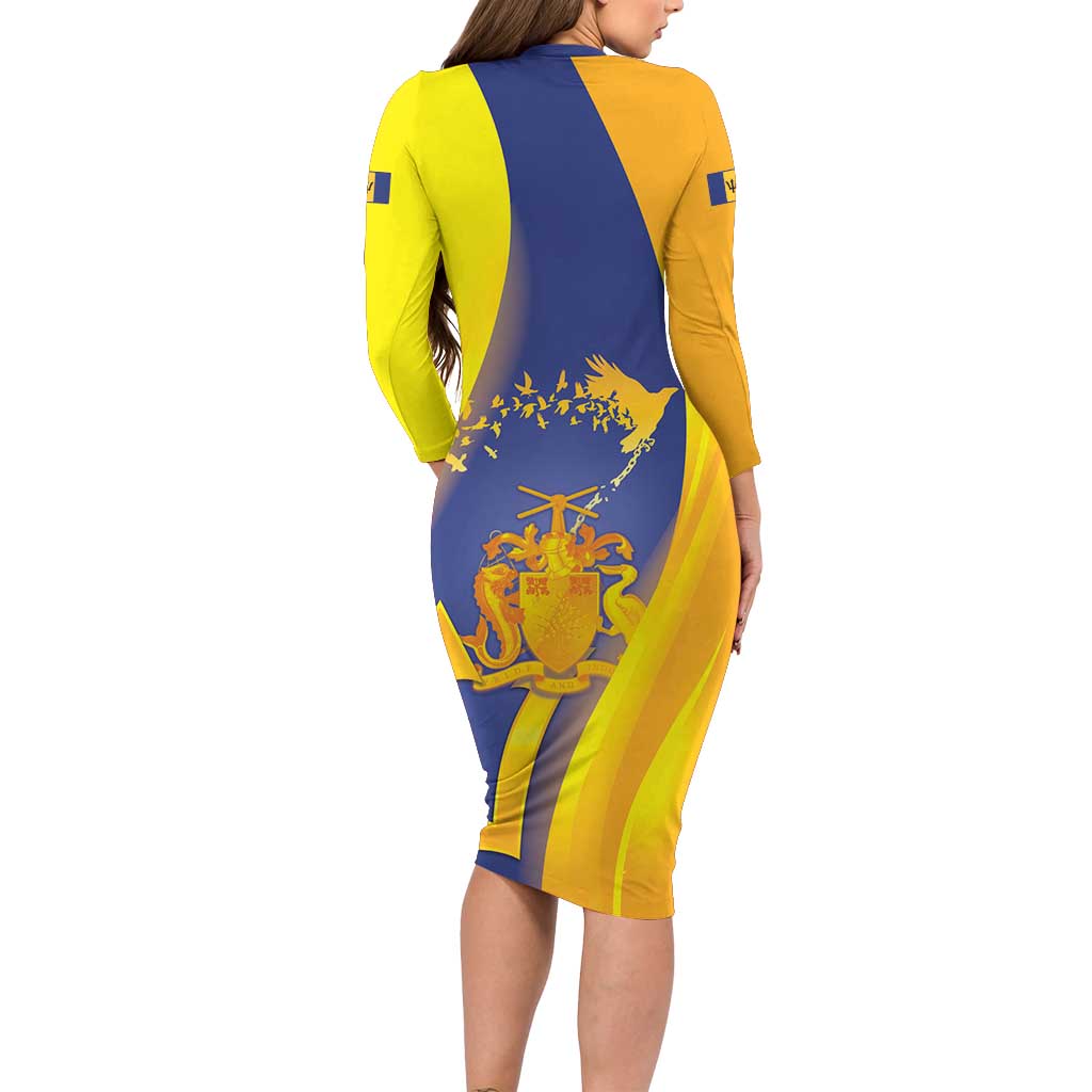 Barbados Emancipation Day Long Sleeve Bodycon Dress Freedom And Unity - Wonder Print Shop
