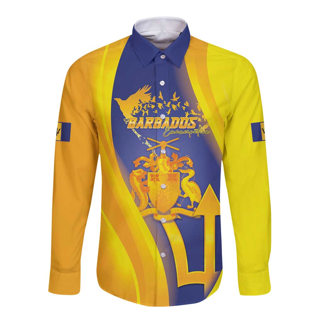 Barbados Emancipation Day Long Sleeve Button Shirt Freedom And Unity - Wonder Print Shop