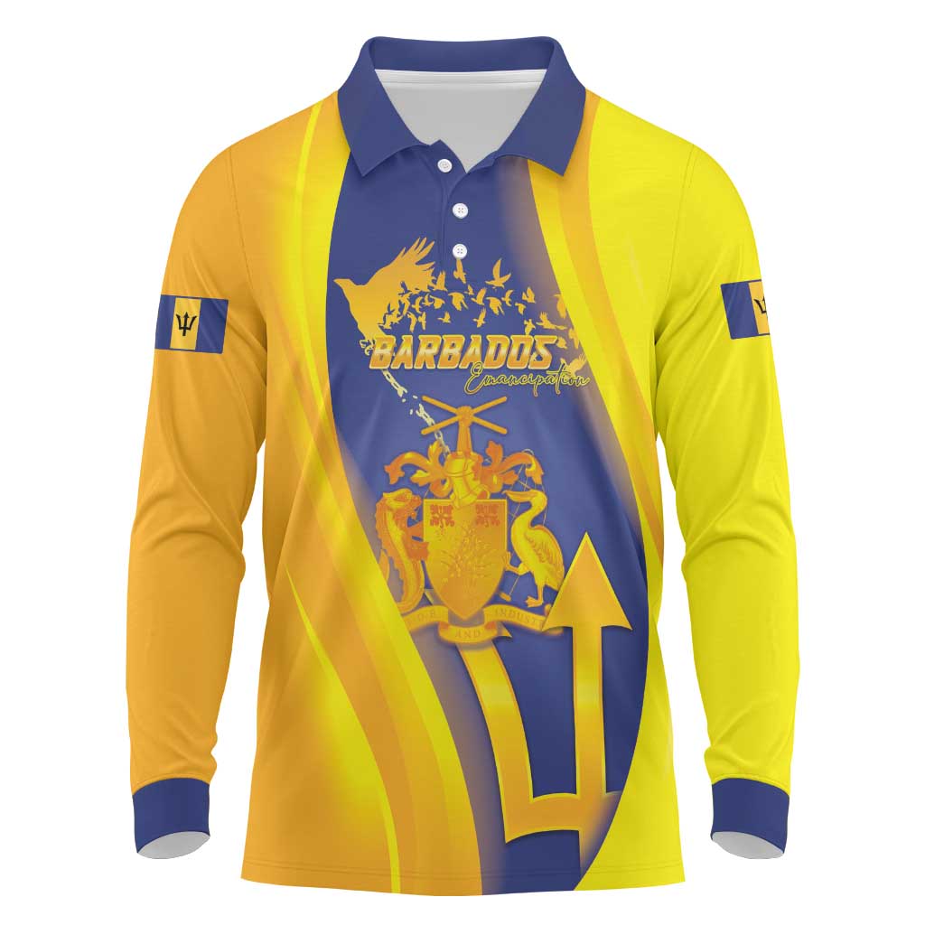 Barbados Emancipation Day Long Sleeve Polo Shirt Freedom And Unity - Wonder Print Shop