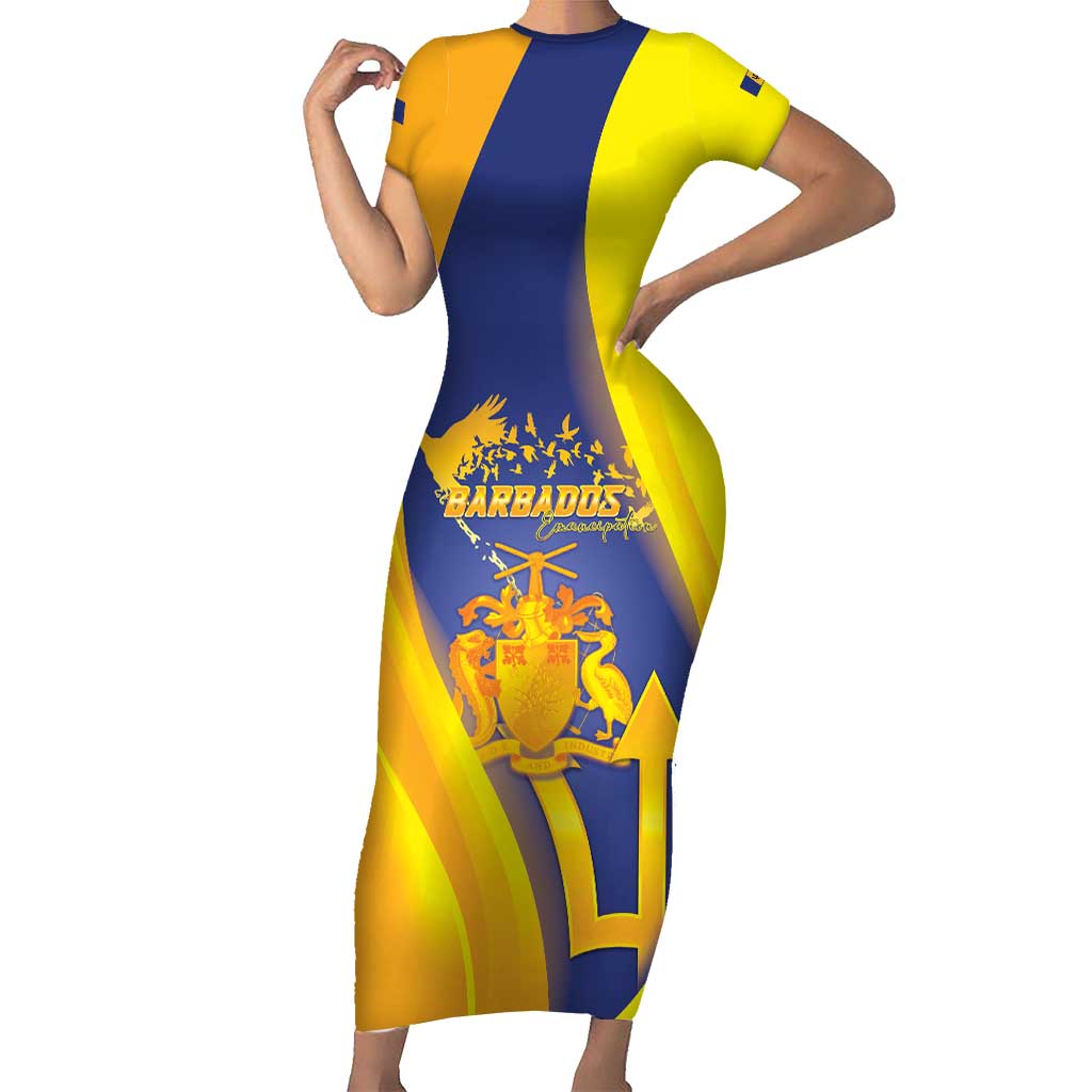 Barbados Emancipation Day Short Sleeve Bodycon Dress Freedom And Unity - Wonder Print Shop