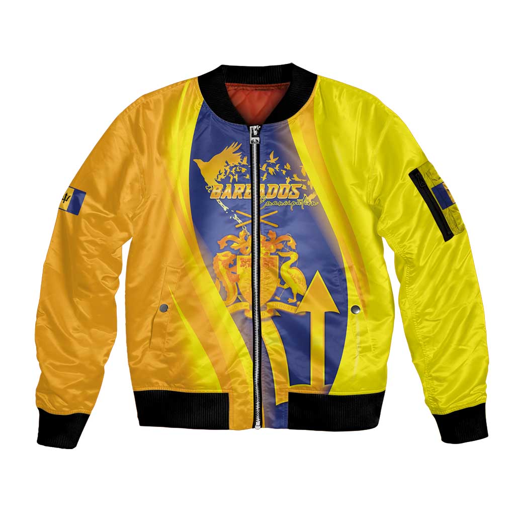 Barbados Emancipation Day Sleeve Zip Bomber Jacket Freedom And Unity - Wonder Print Shop