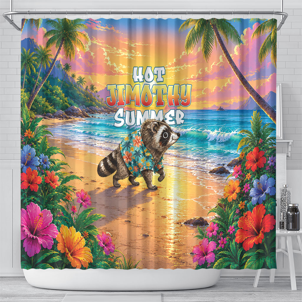Hot Jimothy Summer Shower Curtain Funny Seattle Raccoon