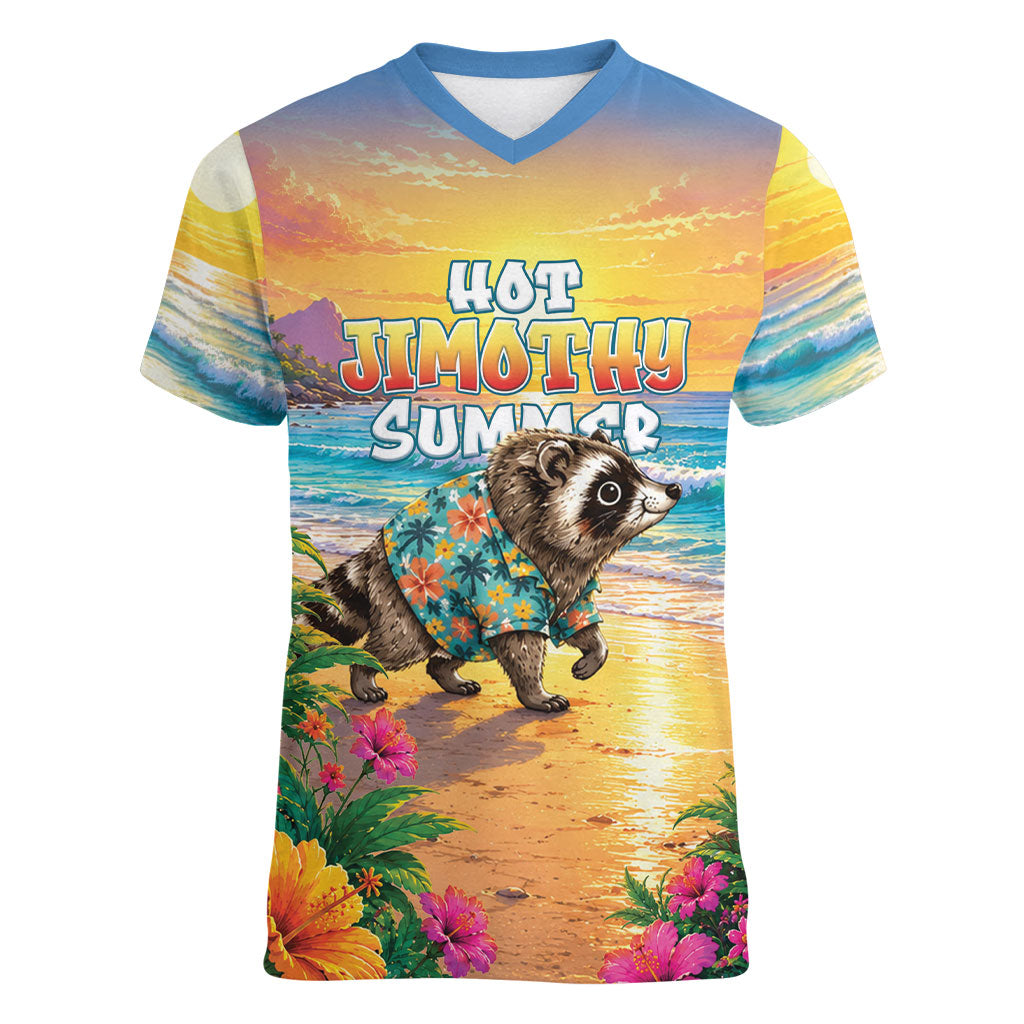 Hot Jimothy Summer Women V-Neck T-Shirt Funny Seattle Raccoon