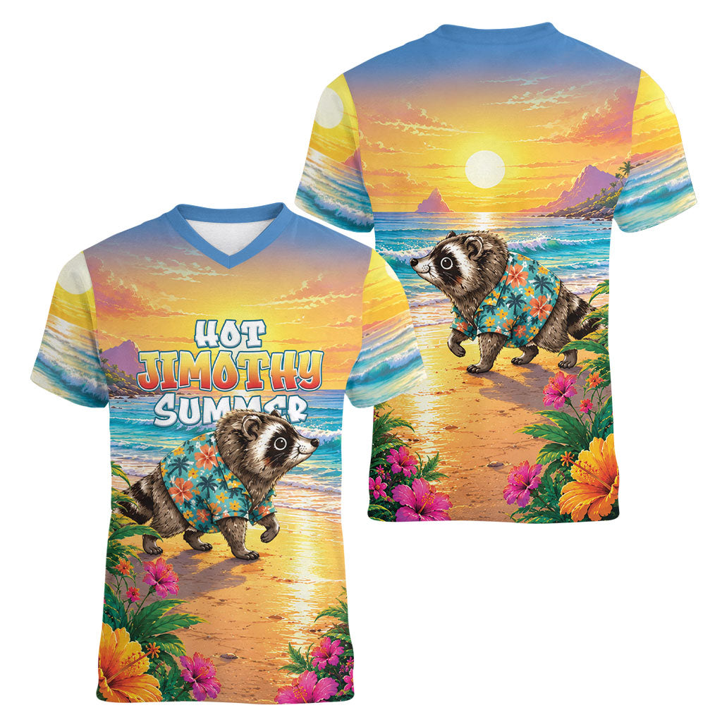 Hot Jimothy Summer Women V-Neck T-Shirt Funny Seattle Raccoon