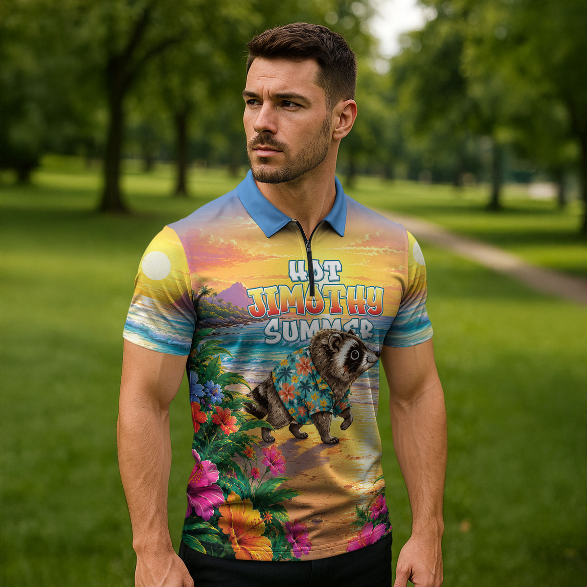 Hot Jimothy Summer Zipper Polo Shirt Funny Seattle Raccoon
