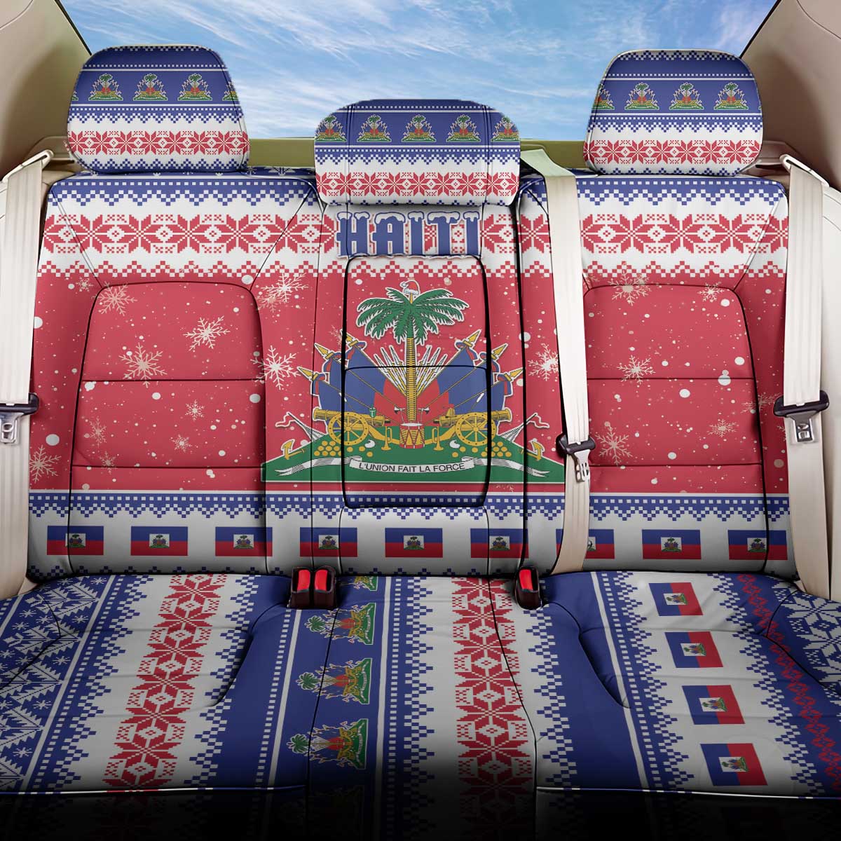 Haiti Christmas Back Car Seat Cover Coat Of Arms Jwaye Nwel - Wonder Print Shop