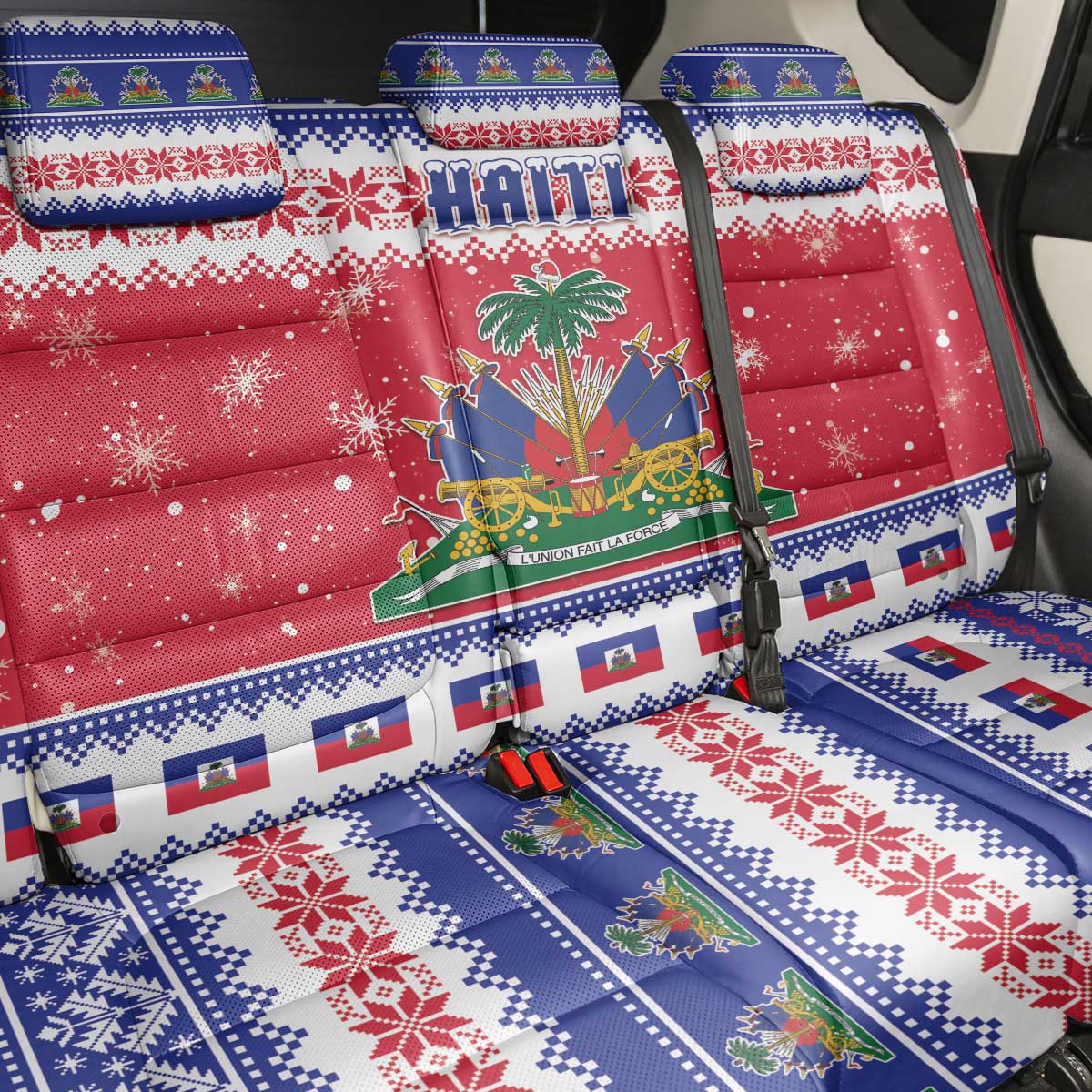 Haiti Christmas Back Car Seat Cover Coat Of Arms Jwaye Nwel - Wonder Print Shop