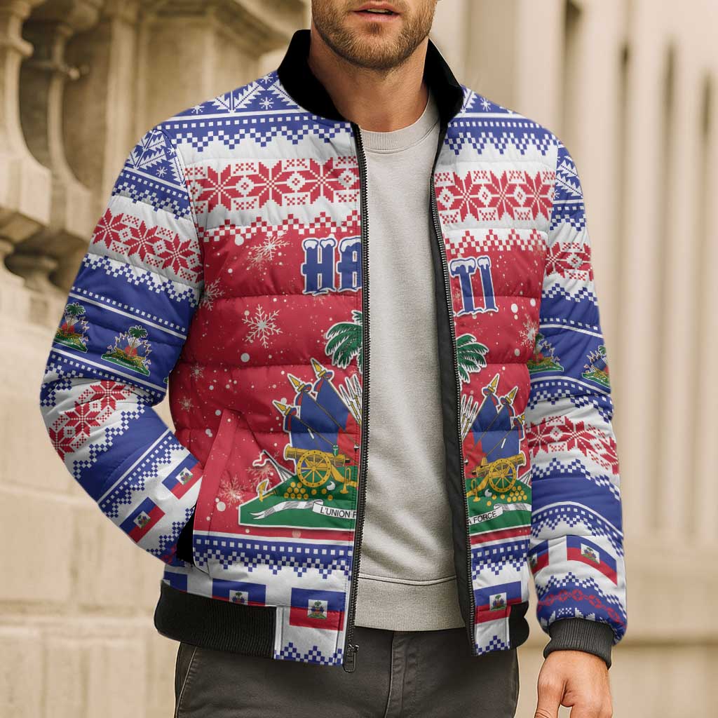 Haiti Christmas Bomber Puffer Jacket Coat Of Arms Jwaye Nwel - Wonder Print Shop