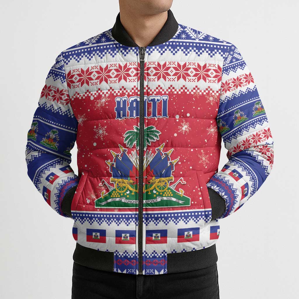 Haiti Christmas Bomber Puffer Jacket Coat Of Arms Jwaye Nwel - Wonder Print Shop