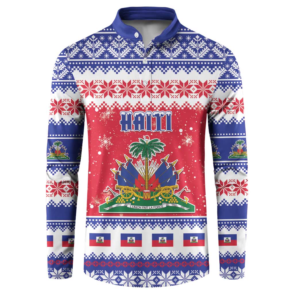 Haiti Christmas Button Sweatshirt Coat Of Arms Jwaye Nwel - Wonder Print Shop