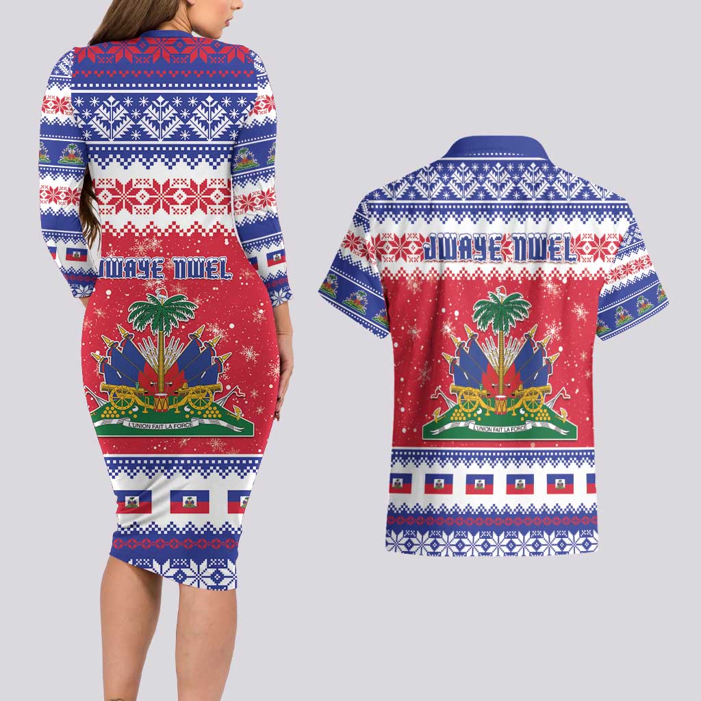 Haiti Christmas Couples Matching Long Sleeve Bodycon Dress and Hawaiian Shirt Coat Of Arms Jwaye Nwel - Wonder Print Shop
