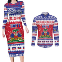 Haiti Christmas Couples Matching Long Sleeve Bodycon Dress and Long Sleeve Button Shirt Coat Of Arms Jwaye Nwel - Wonder Print Shop