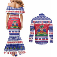 Haiti Christmas Couples Matching Mermaid Dress and Long Sleeve Button Shirt Coat Of Arms Jwaye Nwel - Wonder Print Shop