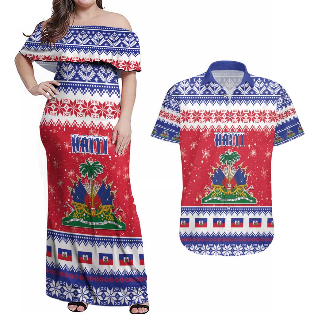 Haiti Christmas Couples Matching Off Shoulder Maxi Dress and Hawaiian Shirt Coat Of Arms Jwaye Nwel - Wonder Print Shop