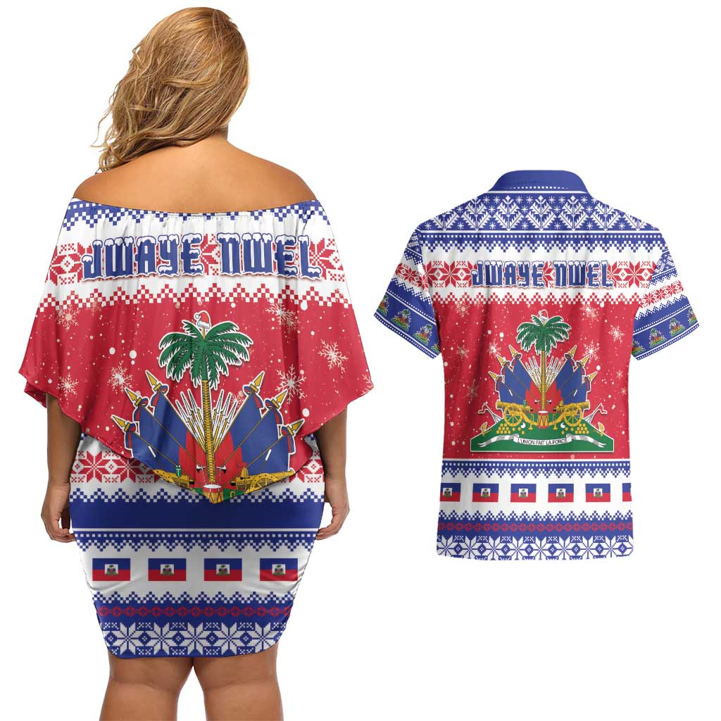 Haiti Christmas Couples Matching Off Shoulder Short Dress and Hawaiian Shirt Coat Of Arms Jwaye Nwel - Wonder Print Shop