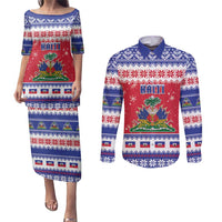 Haiti Christmas Couples Matching Puletasi and Long Sleeve Button Shirt Coat Of Arms Jwaye Nwel - Wonder Print Shop