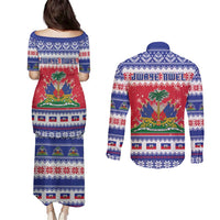 Haiti Christmas Couples Matching Puletasi and Long Sleeve Button Shirt Coat Of Arms Jwaye Nwel - Wonder Print Shop