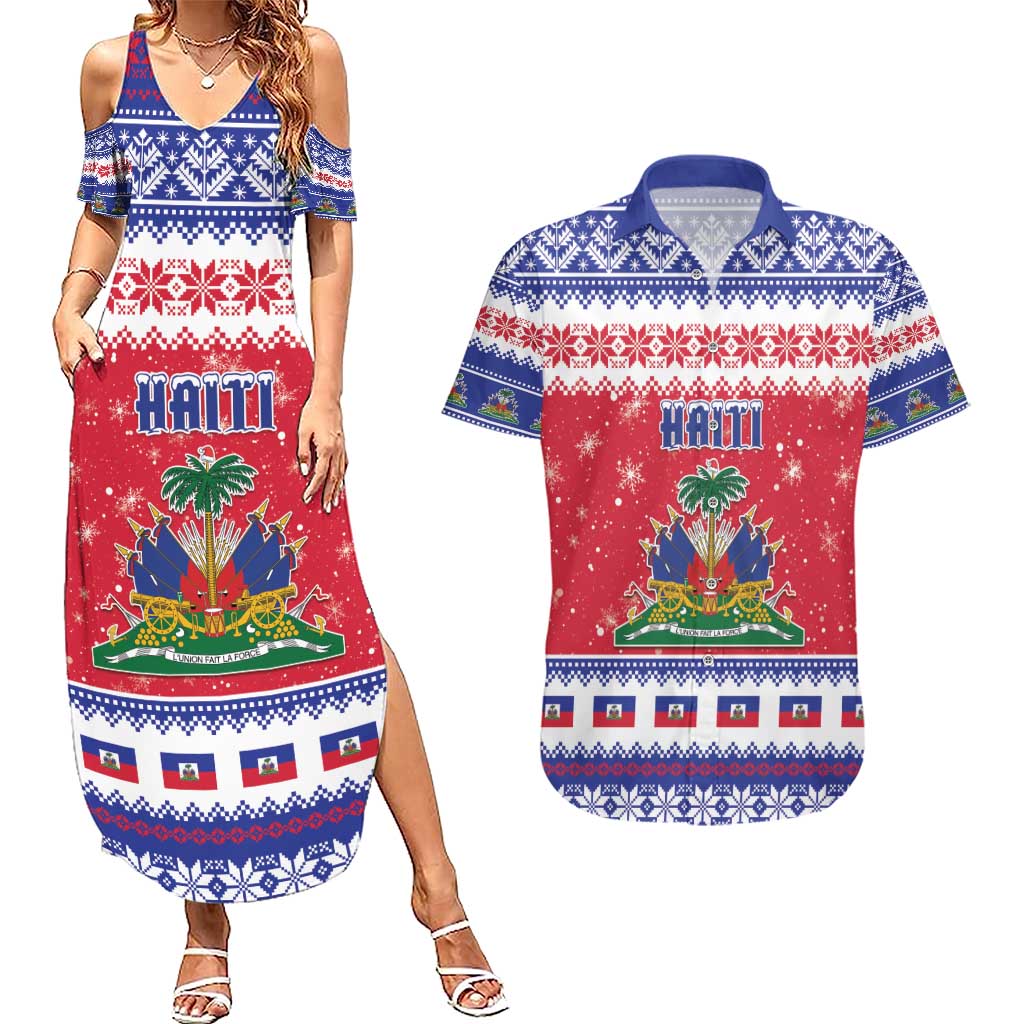 Haiti Christmas Couples Matching Summer Maxi Dress and Hawaiian Shirt Coat Of Arms Jwaye Nwel - Wonder Print Shop