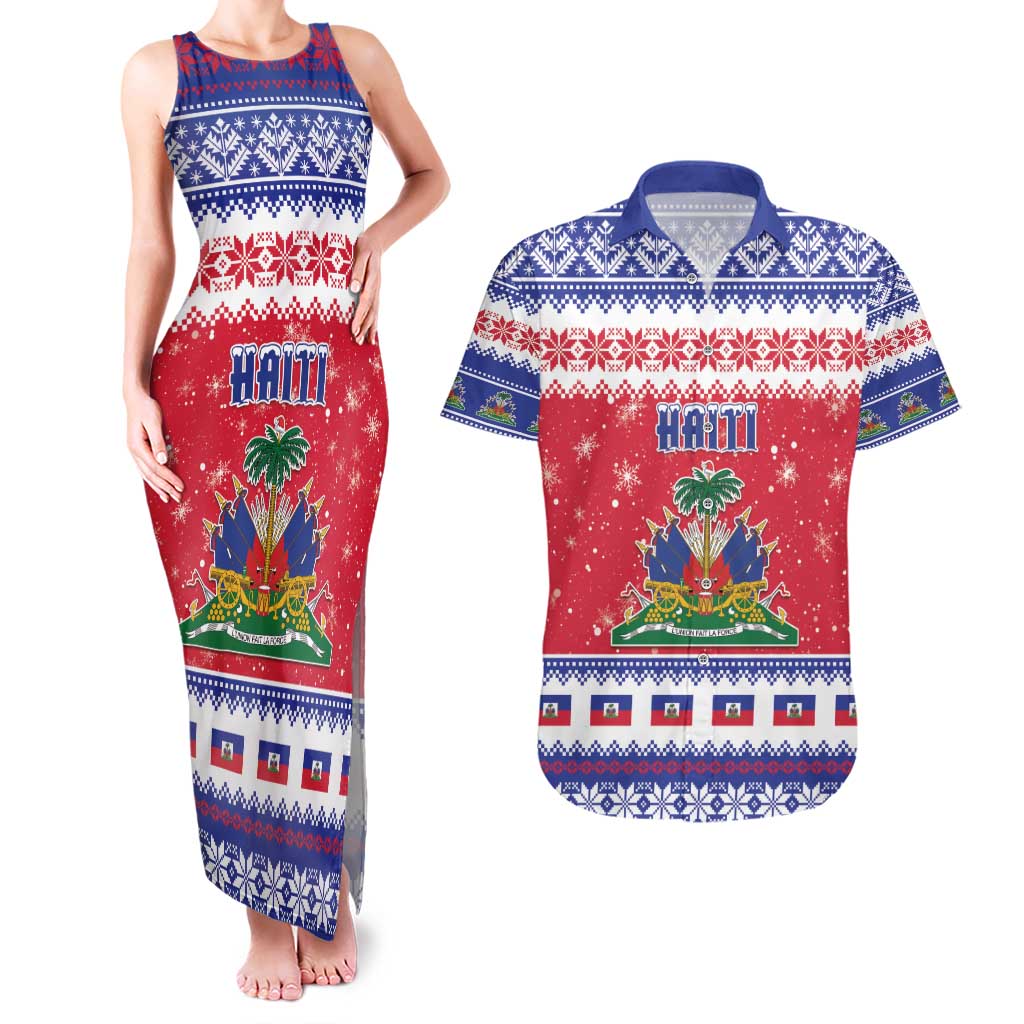 Haiti Christmas Couples Matching Tank Maxi Dress and Hawaiian Shirt Coat Of Arms Jwaye Nwel - Wonder Print Shop