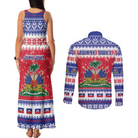 Haiti Christmas Couples Matching Tank Maxi Dress and Long Sleeve Button Shirt Coat Of Arms Jwaye Nwel - Wonder Print Shop