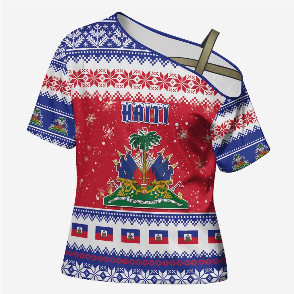 Haiti Christmas Cross Shoulder Shirt Coat Of Arms Jwaye Nwel - Wonder Print Shop