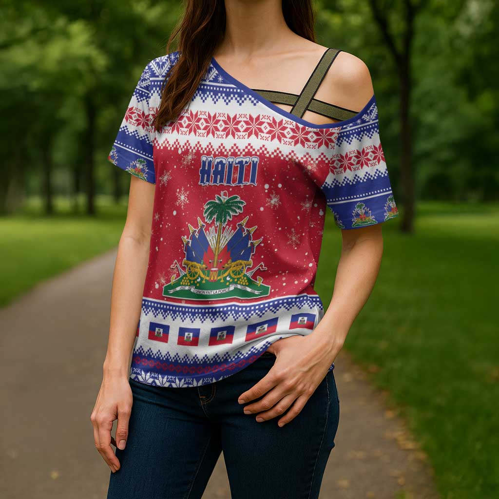 Haiti Christmas Cross Shoulder Shirt Coat Of Arms Jwaye Nwel - Wonder Print Shop