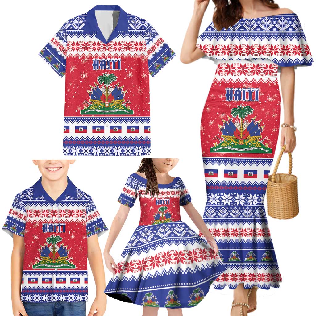 Haiti Christmas Family Matching Mermaid Dress and Hawaiian Shirt Coat Of Arms Jwaye Nwel - Wonder Print Shop