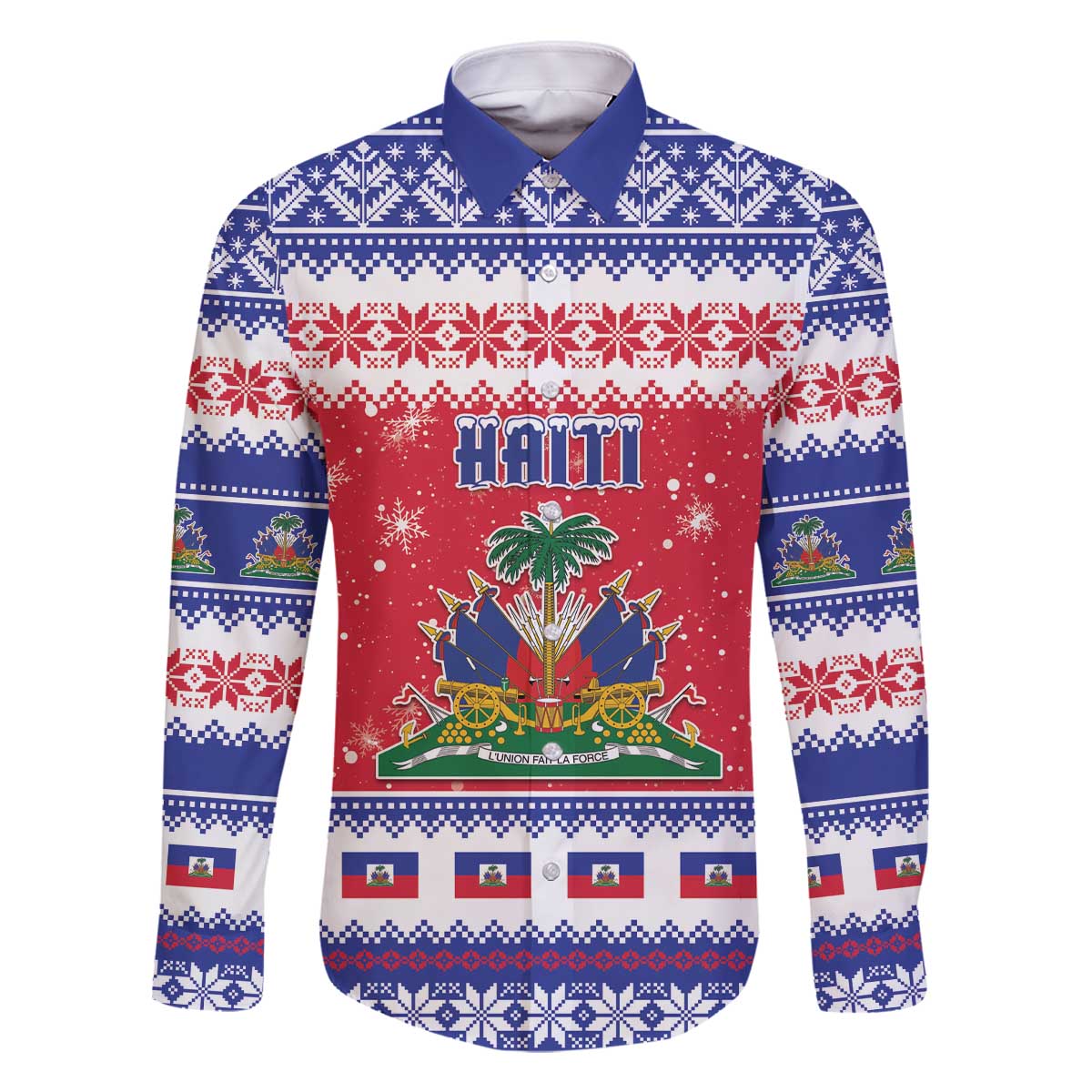 Haiti Christmas Family Matching Off The Shoulder Long Sleeve Dress and Hawaiian Shirt Coat Of Arms Jwaye Nwel - Wonder Print Shop